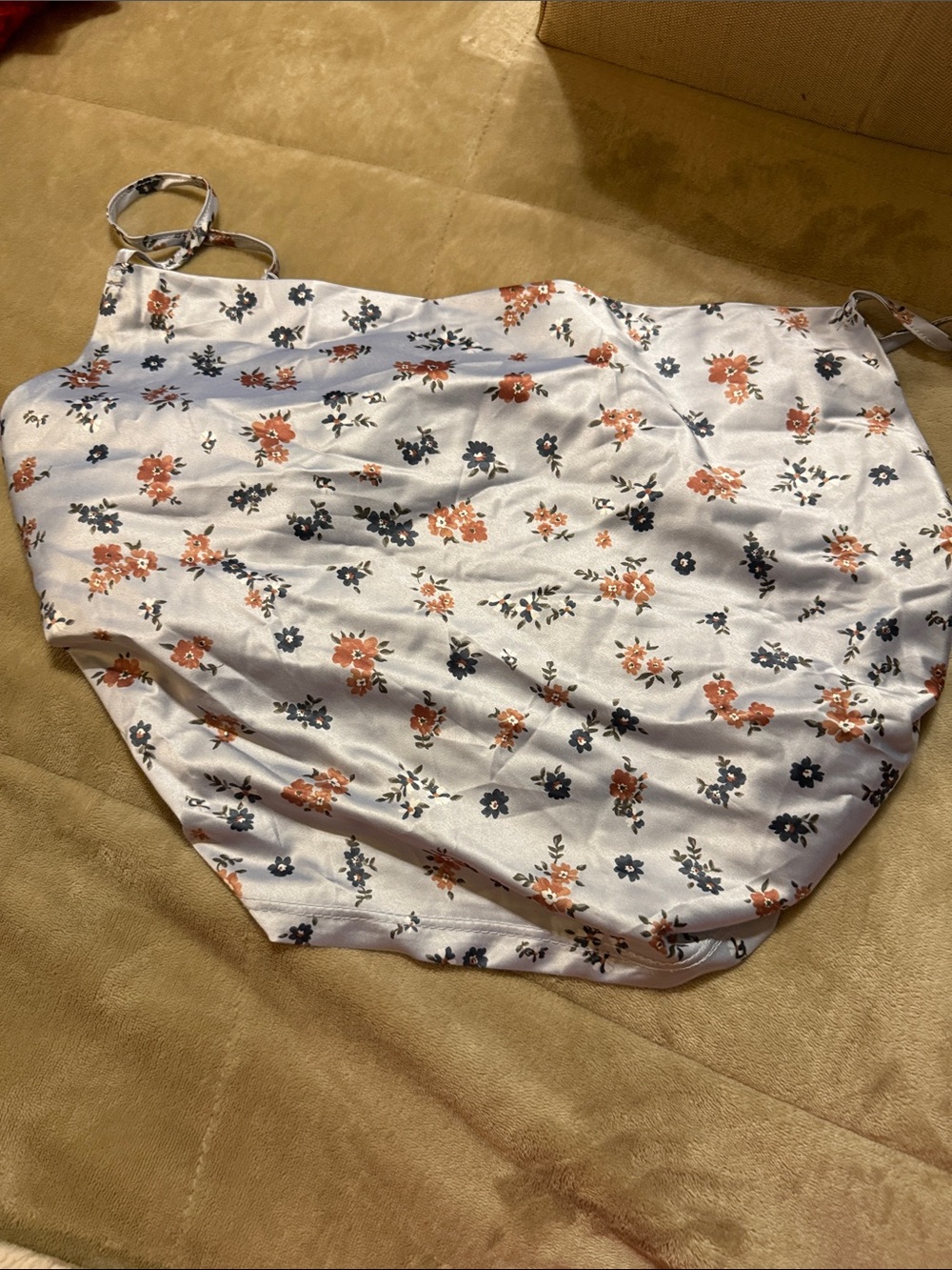 Derek Heart White Satin Floral Cami with Rust Blooms